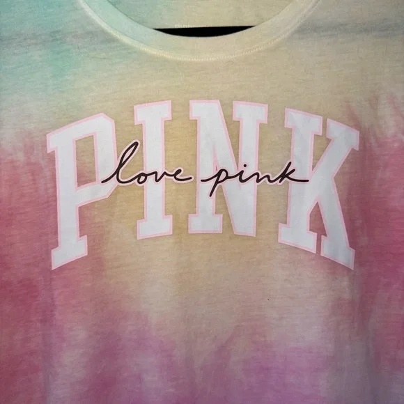 PINK Victoria’s Secret Pastel Tie-Dye Graphic Logo Tee - XL - Picture 3 of 4